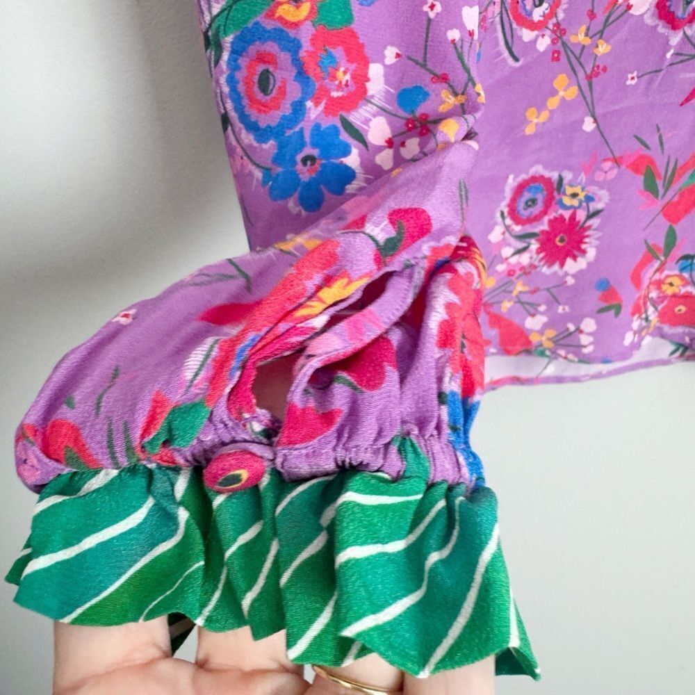 SALONI | Ali Silk Top in Snowdrop Pimpernel Purple & Green Women’s Size 2 - Picture 5 of 9